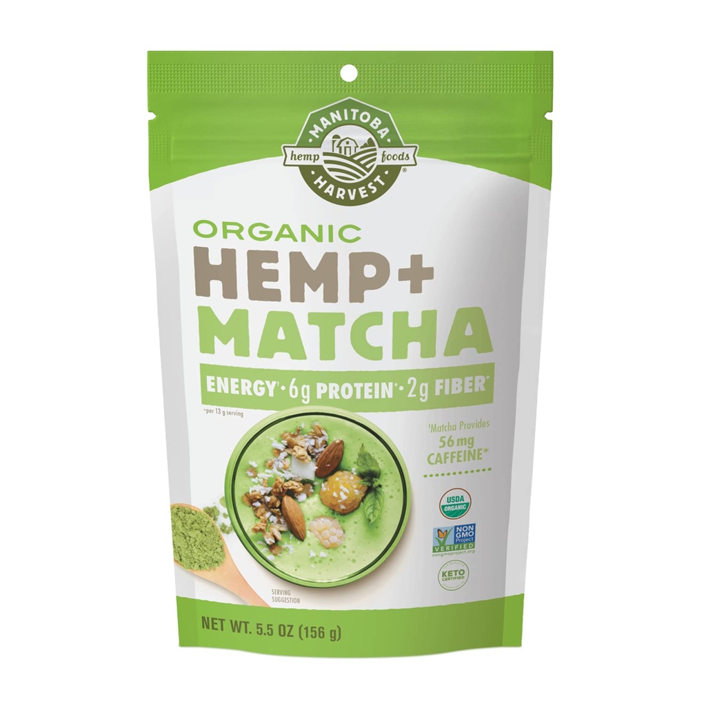 Manitoba Harvest Organic Hemp & Matcha Toz, 5.5 oz, Energy, 6g of protein, 2g of Fiber per Service, Matcha protein Toz, Vegan, Non-GMO Project, 56g of Caffeine, Ambalaj Vary