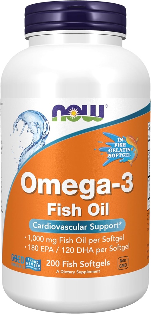 Şimdi Gıdalar Tamamlıyor, Omega-3 180 EPA / 120 DHA, Moleküler Olarak Depres, Cardiovascular Destek*, 200-Fish Gelatin Softgels,Packaging değişebilir