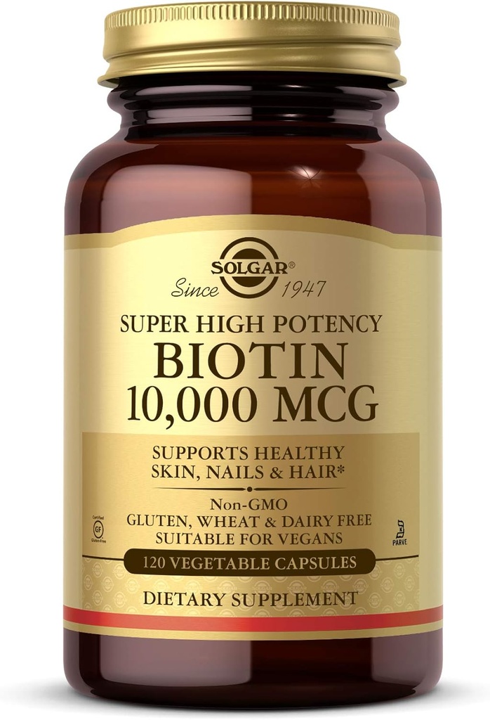 Solgar Biotin 10000 mcg Sebze Capsules Enerji Metabolism Sağlıklı Skin Nails Saç Süper Yüksek Potency NonGMO Vegan Gluten Ücretsiz Süt Ücretsiz Kosher Hizmetleri, Standart Ambalaj, Unflavored, 120 Kont