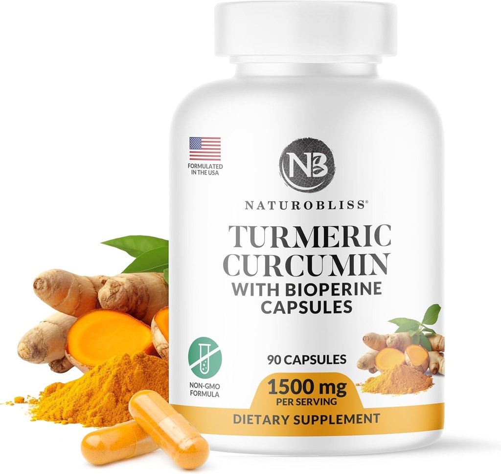 NaturoBliss Turmeric Curcumin with BioPerine 1500 mg - Non GMO - Gluten Free - 90 Capsules