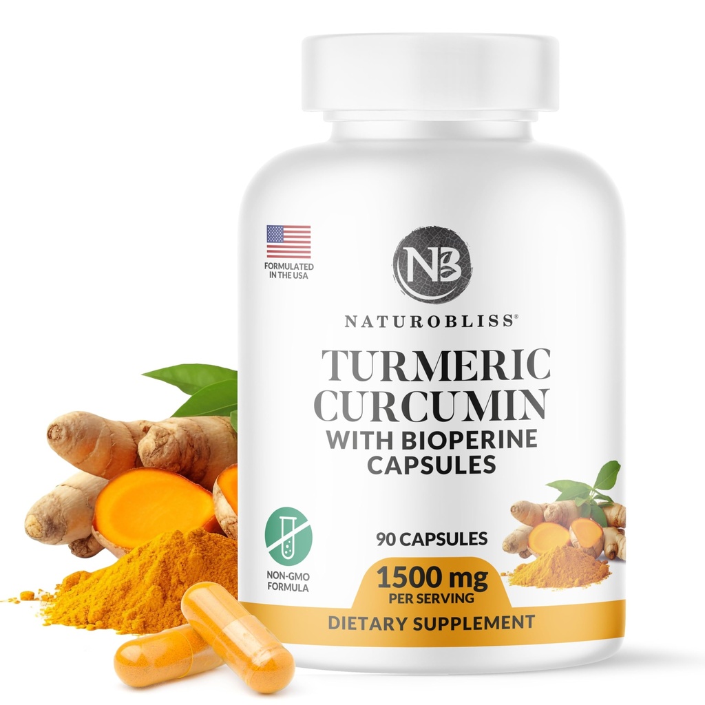 NaturoBliss Turmeric Curcumin with BioPerine 1500 mg - Non GMO - Gluten Free - 90 Capsules