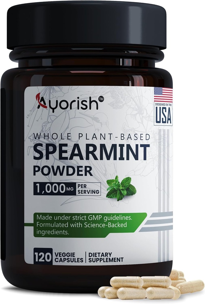 Spearmint Capsules 1000 mg - Spearmint Leaves for Gut Cleanse & Digestive Support - Mentha Spicata Supplement - Non GMO, Gluten Free - 120 Counts