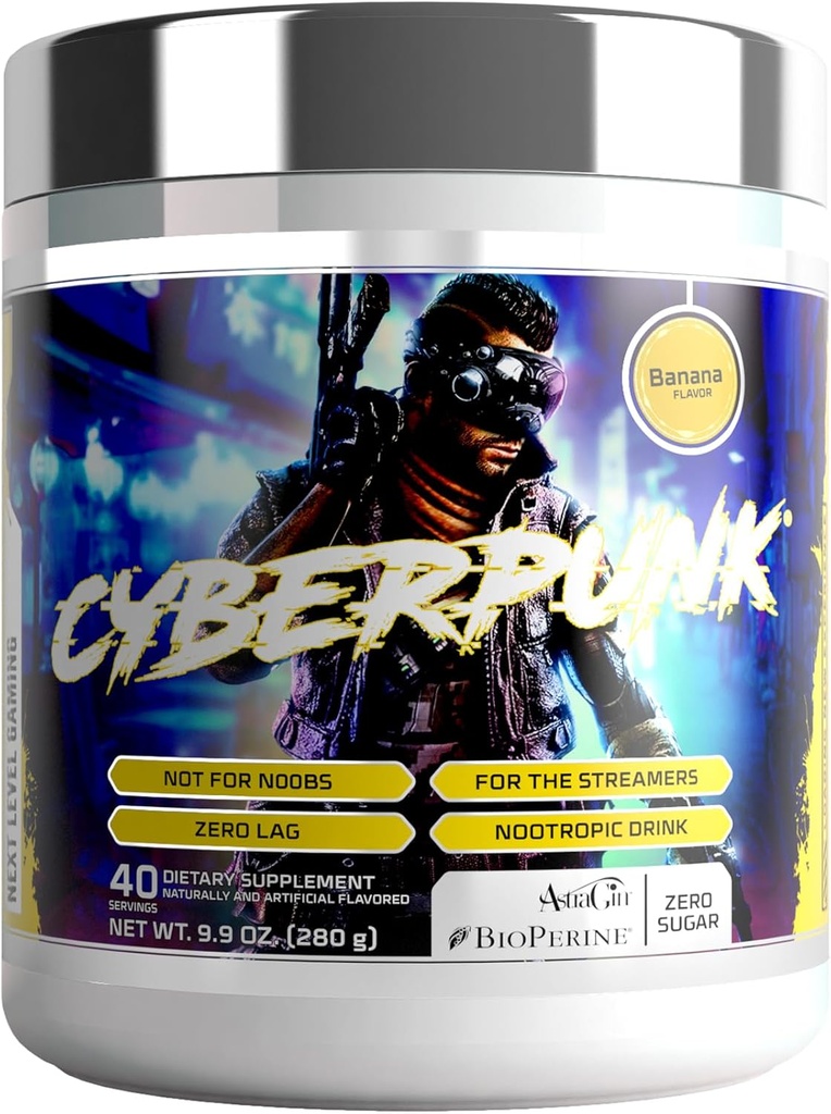 CYBERPUNK Oyun Toz Tamam | Enerji & Focus Nootropic Drink | Adaptogen Formula + Vitamins & Minerals | Doğal Malzemeler | 40 Hizmet (Banana)