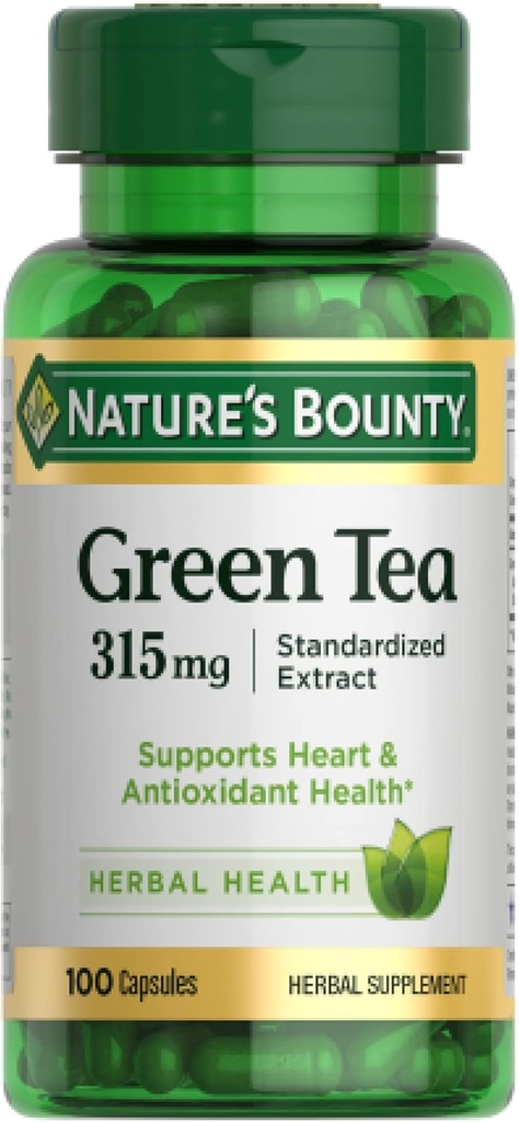 Nature's Bounty Green Tea Pills and Herbal Health Supplement, Supports Heart and Antioxy Health, 315 mg, 100 Capsules