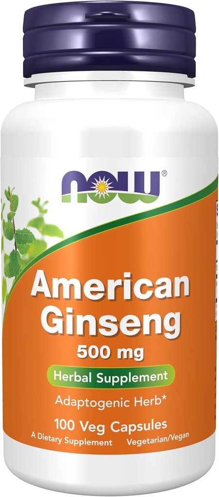 NOW Συμπληρώματα Τροφίμων, American Ginseng (Panax quinquefolius) 500 mg, συμπλήρωμα βοτάνων, 100 κάψουλες Veg