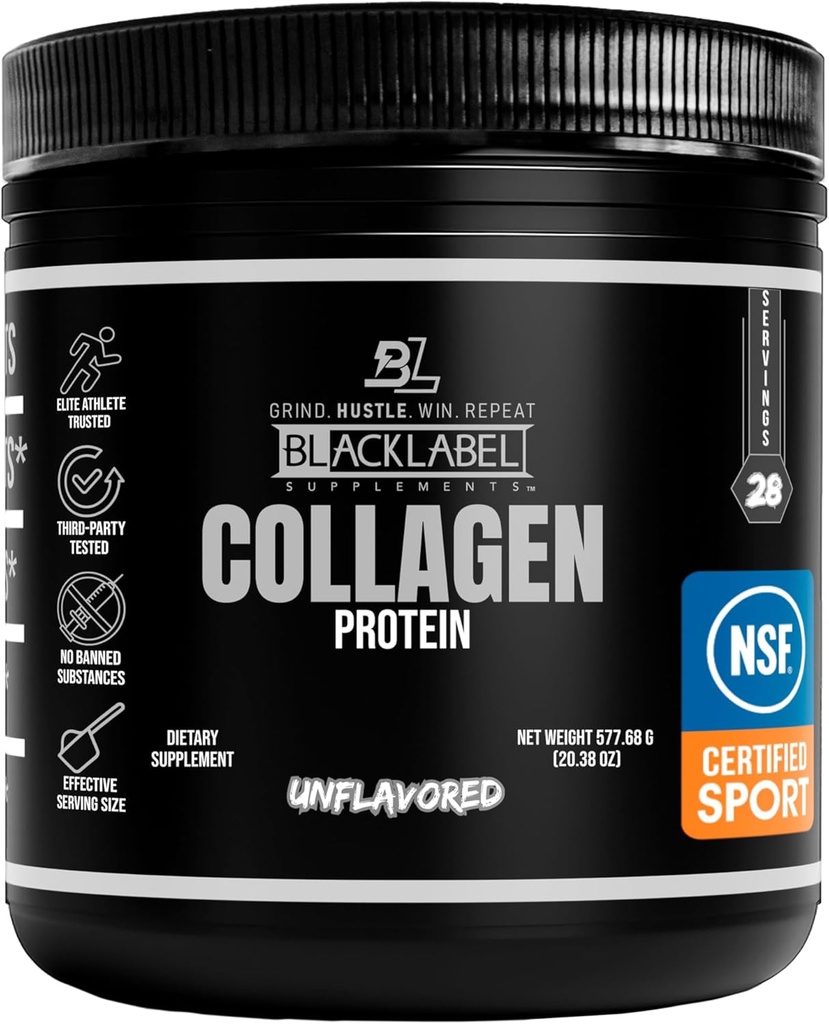 Blacklabel Unflavored Collagen Peptides protein Tozu – NSF Spor için sertifikalı – Ortak, Tendon ve Ligament Desteği için Hidrolyzed Collagen Toz - Kurtarma için Collagen ile Protein – 28 Hizmet