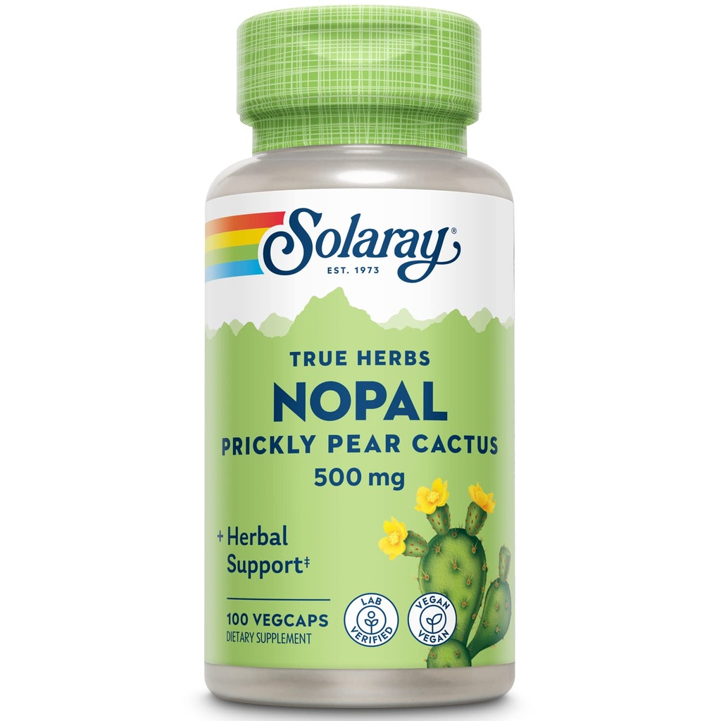 SOLARAY Nopal Prickly Pear Cactus 500 mg, Doğal Occurring Diyeter Fiber, Antioksis, Carotenoids ve Diğer Nutrients, Vegan, 60 Günlük Para Geri Garanti, 100 Hizmet, 100 VegCaps