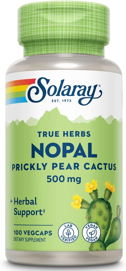SOLARAY Nopal Prickly Pear Cactus 500 mg, Doğal Occurring Diyeter Fiber, Antioksis, Carotenoids ve Diğer Nutrients, Vegan, 60 Günlük Para Geri Garanti, 100 Hizmet, 100 VegCaps