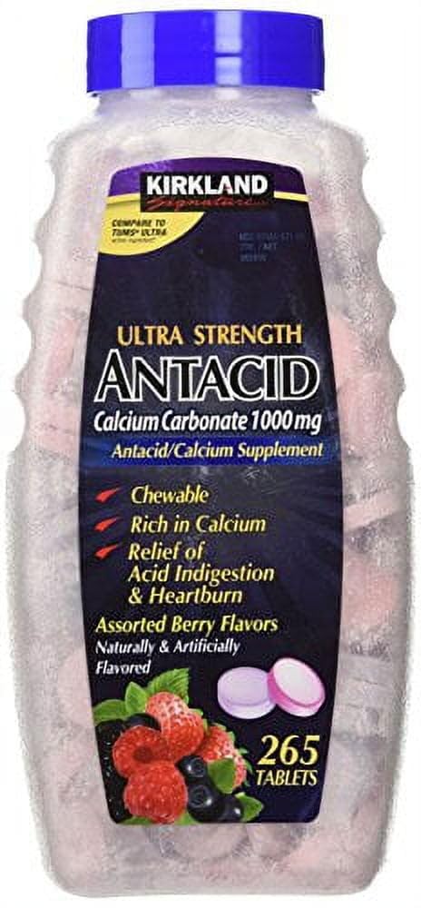 Kirkland Ultra Strength Antaciduba Karbonat 1000 MG Assorted Berry Flavors (265 Tablet)