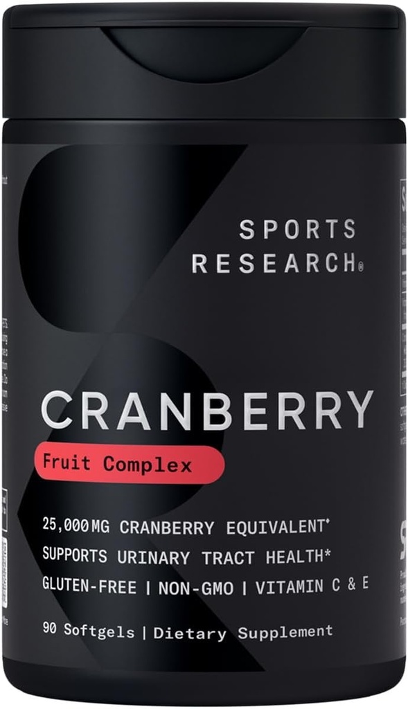 Spor Araştırmaları Cranberry Meyve Kompleksi Tamam - Urinary Tract Health Support - Five to 2.4 mg of Cranberries, Made with Pacran & Vitamins C & E - Non-GMO & Gluten Free - 90 Count