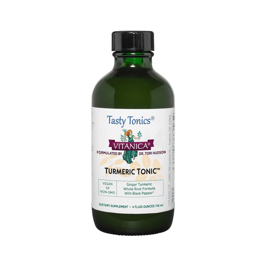 Vitanica, Turmeric Tonic, Non-GMO Sıvı Turmeric Curcumin Supplement 1000 mg, Black Pepper ve Ginger, Antioksi, Vegan, Gluten Free, 4 Ounce