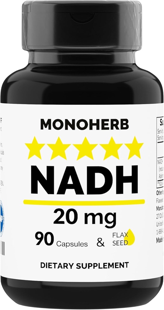 MONOHERB NADH 20 mg - 90 Vejetaryen Capsules - Nikotinamid Adenine Dinüotide Supplement