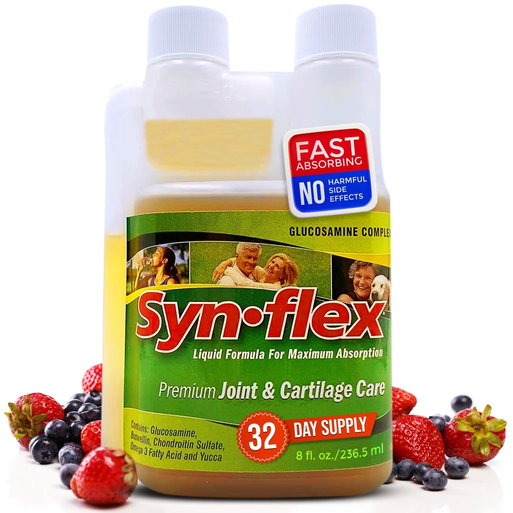 Synflex Liquid Glucosamine Original Formula - Chondroitin, Vitaminler, Mineraller - Erkekler ve Kadınlar için İçilir, Ortak ve Kartilage Sağlık Destekleyin - Berry Flavor, 32 Day Supply