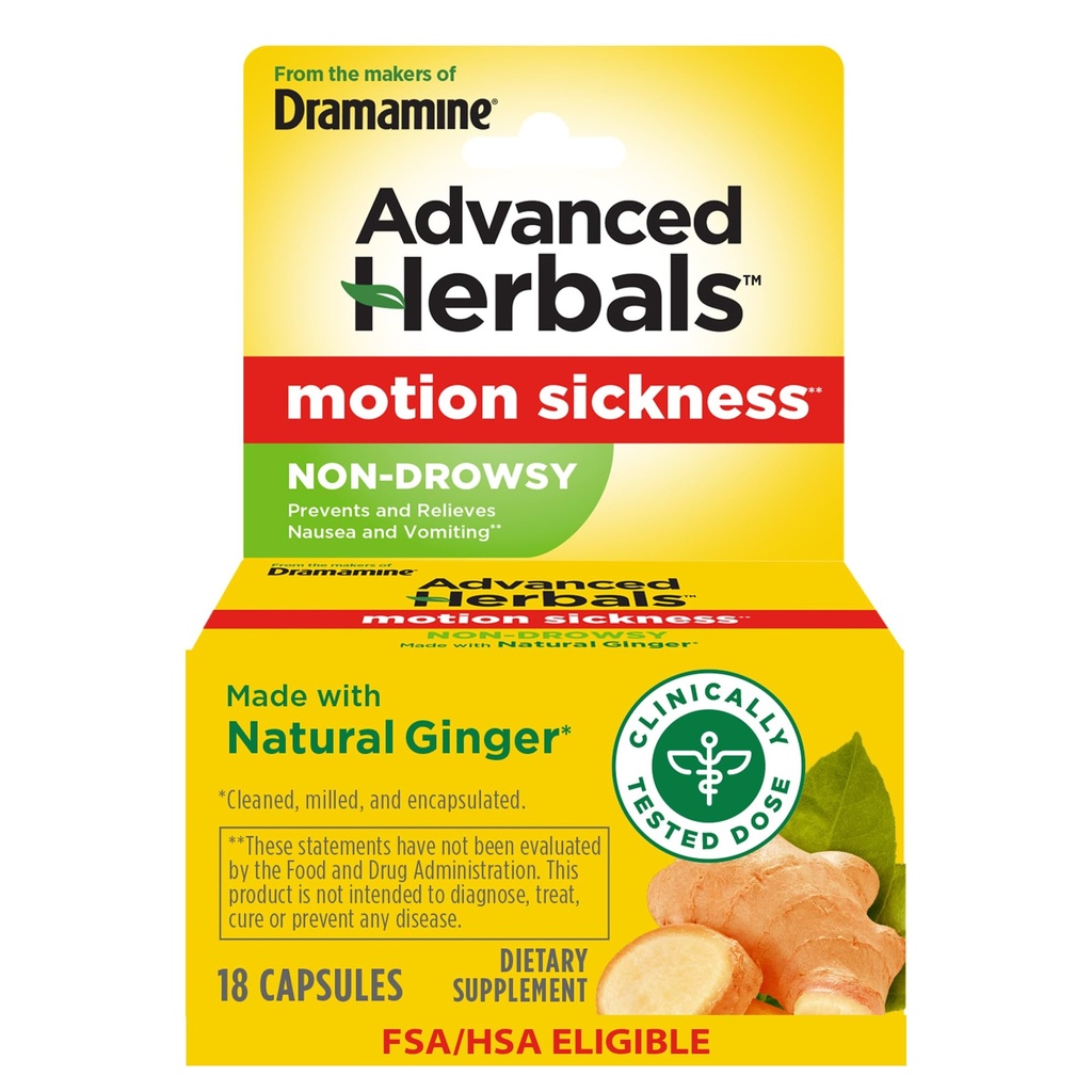 Από τους δημιουργούς της δραμαμίνης, Advanced Herbals, Μη-Νύχτα, Κίνηση Αρωγή Ασθένειας, Φτιαγμένο με Φυσικό Τζίντζερ, 18 Count
