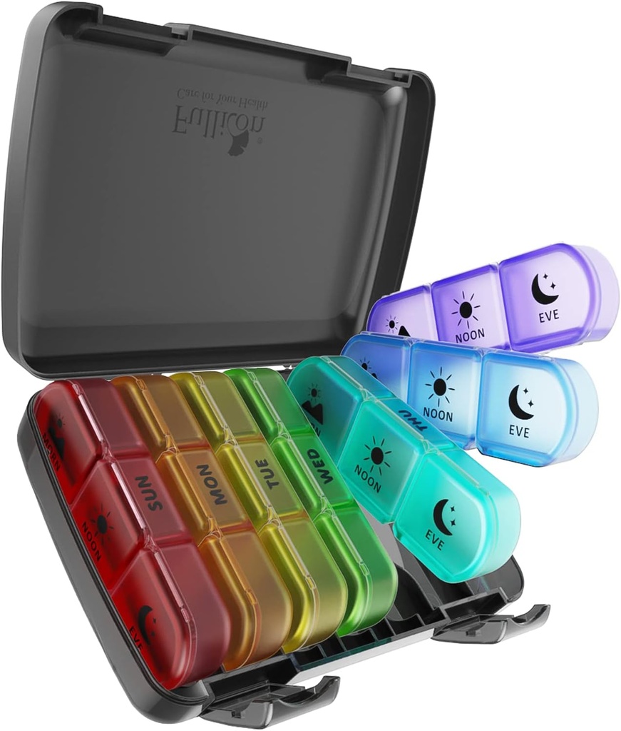 Pill Organizer 3 Times a Day, Fullicon Large Weekly Pill Case 7 Day, Daily Pill Box with 21 Karşılaştırmalı, Pill Shang Supplementrec for Pills/Vitamin/Fish Oil - Multi-Renkli