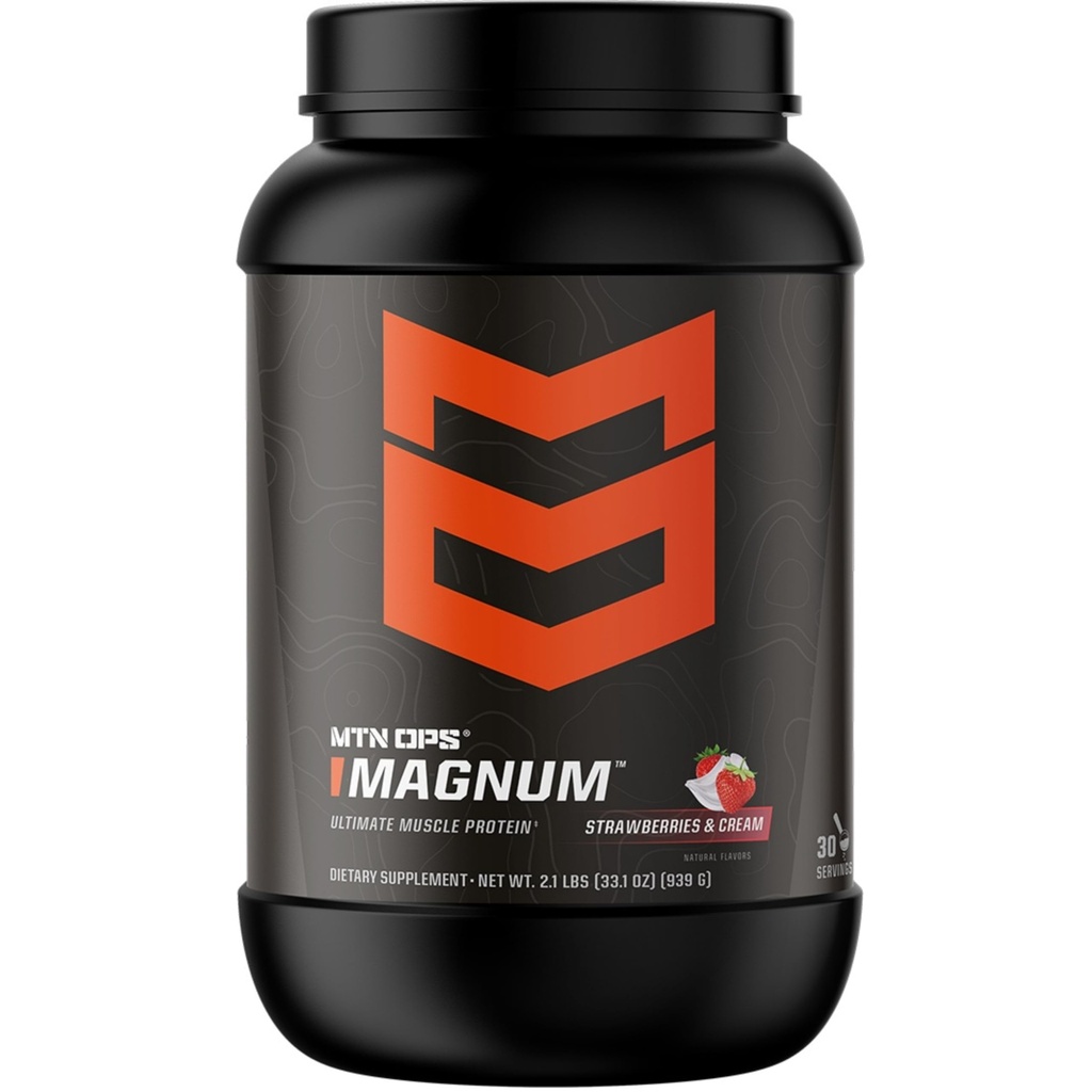 MTN OPS Magnum Strawberries & Cream Protein Powder, 23g of Whey Isolate Protein & Milk Protein with BCAAs, Zero Sugar & Gluten Free, 30-Servings