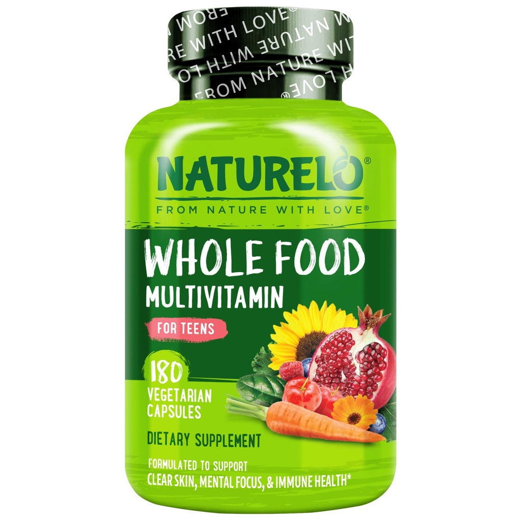 NATLO Teen Multivitamin - Tüm Gıda Multivitamin - Genç Erkekler ve Kızlar için Mineraller - Aktif Çocuklar için Tamam - Non-GMO - Vegan & Vegetarian - 180 Capsules