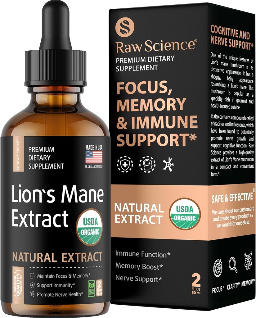 Organik Lions Mane Supplement Ekstraksiyon - Sıvı Nootropics Beyin Desteği Tamamlama - Lion Mane For Betterd mental Focus & Clarity - Lion's Mane Liquid - Nootropic Mushroom Supplement - Vegan, 2 fl oz
