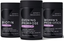 Sports Research Evening Primrose Supplement from Cold Pressed Oil, Vegan Biotin 10.00006 with Coconut Oil & Women's Probiyotiks with Prebiyotiks, 65 Milyar CFU