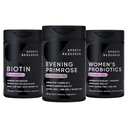 Sports Research Evening Primrose Supplement from Cold Pressed Oil, Vegan Biotin 10.00006 with Coconut Oil & Women's Probiyotiks with Prebiyotiks, 65 Milyar CFU