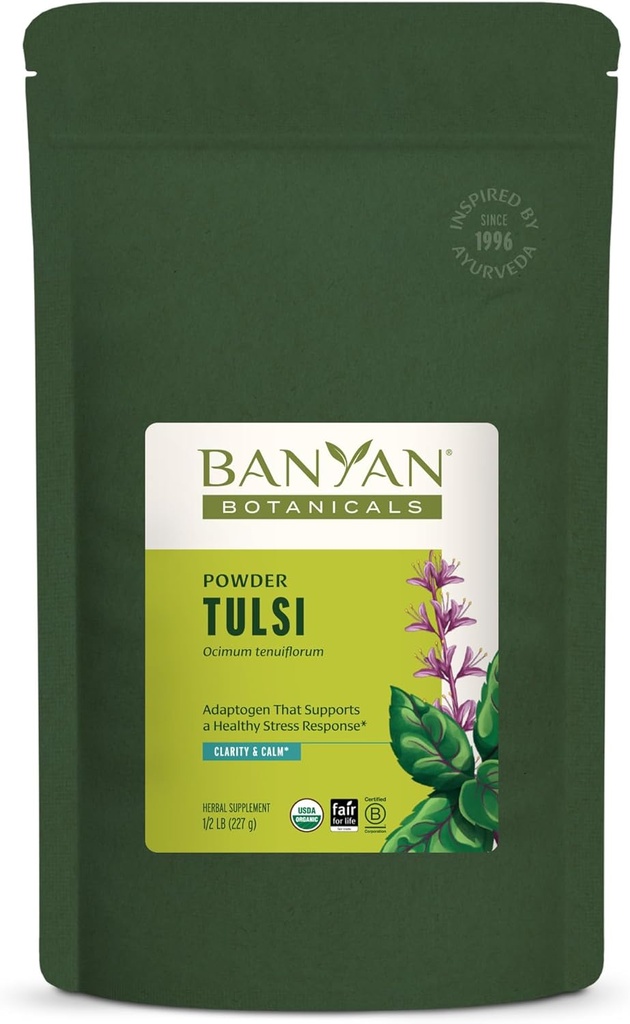 Banyan Botaniks Tulsi Toz – Organik Tulsi – Kutsal Basil (Ocimum Sactum) – Sağlıklı Lung Fonksiyonlu ve Barışçıklı Well-Being ve * - 1⁄2 lb. - Non-GMO Sustainable Sourced Vegan
