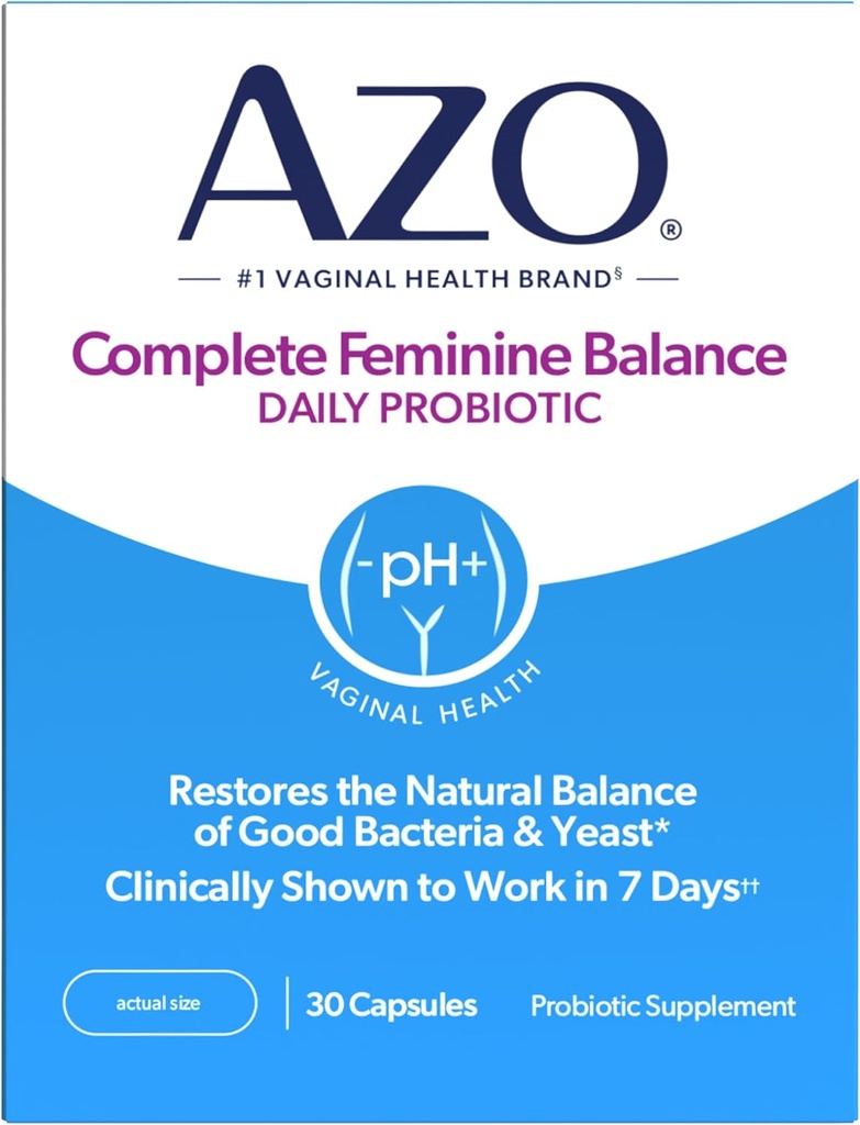 AZO Complete Feminine Balance Daily Probiotics for Women, Clinically Αποδεδειγμένα για να βοηθήσει στην προστασία της κολπικής υγείας, βοηθά στην ισορροπία pH και μαγιά, μη-GMO, 30 Count