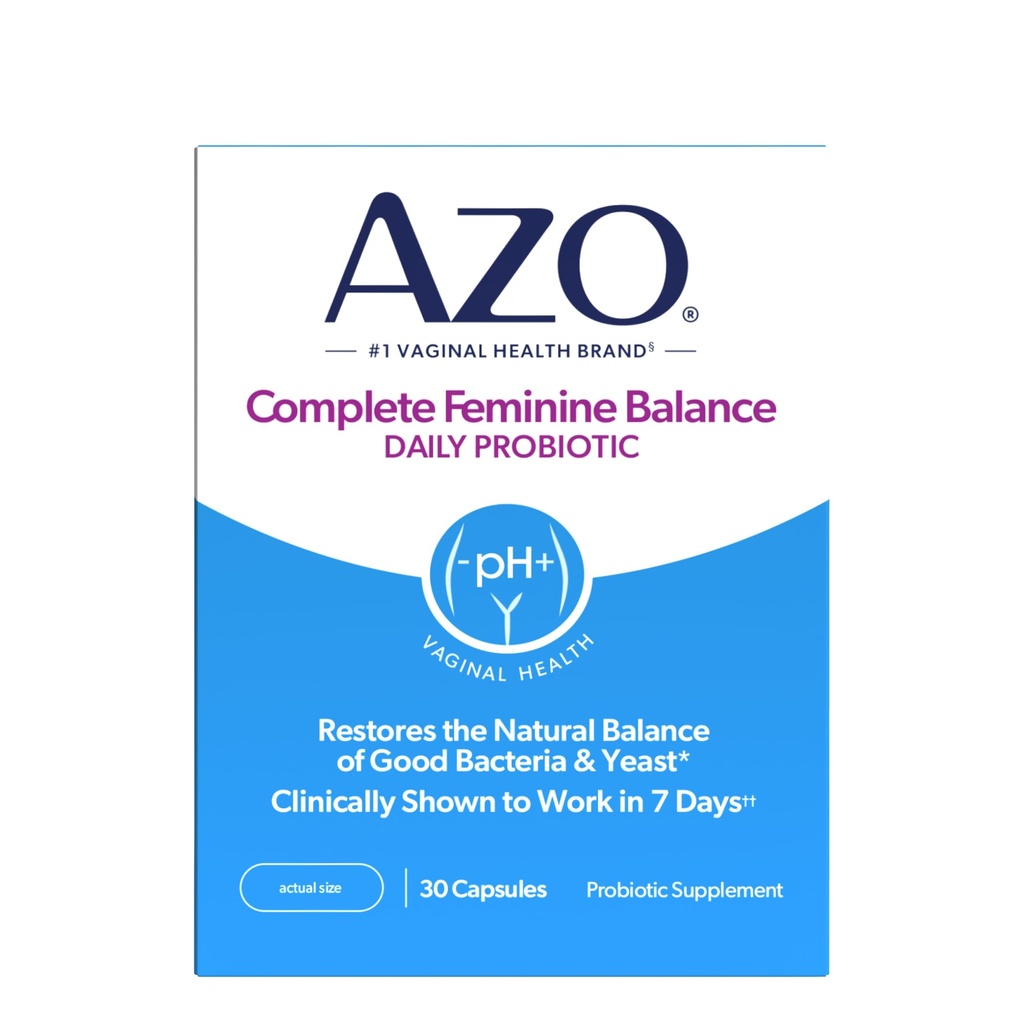 AZO Complete Feminine Balance Daily Probiotics for Women, Clinically Αποδεδειγμένα για να βοηθήσει στην προστασία της κολπικής υγείας, βοηθά στην ισορροπία pH και μαγιά, μη-GMO, 30 Count