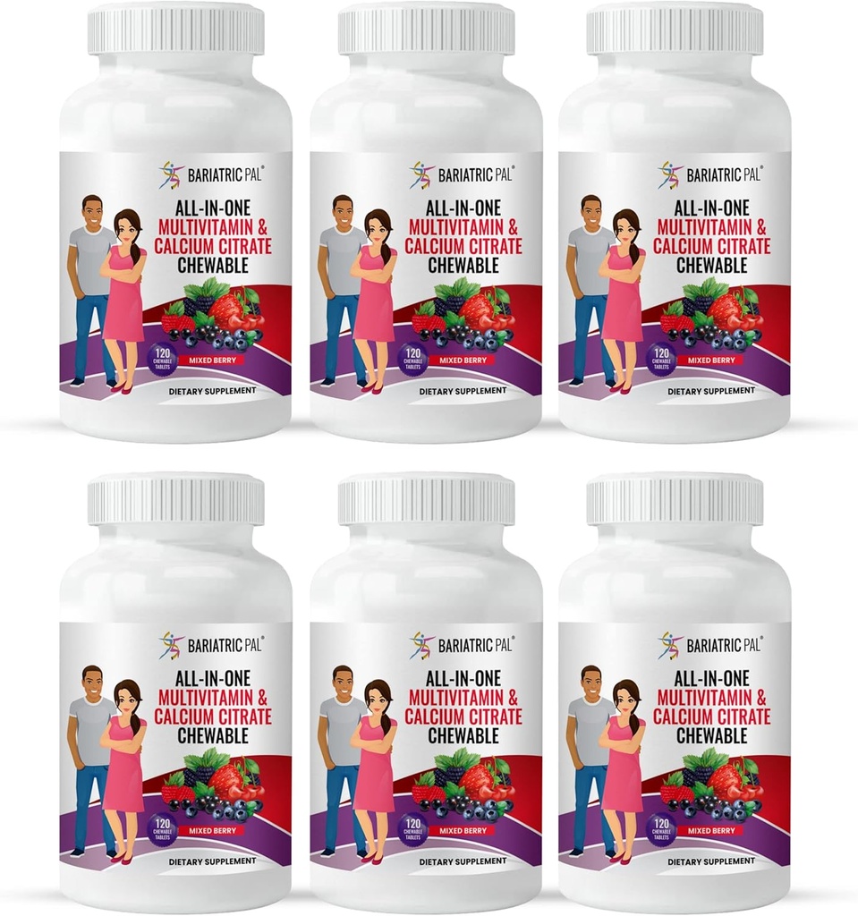 BariatricPal "All-in-ONE Chewable Multivitamin withuba Citrate & Iron - Karma Berry (180-Day Supply)