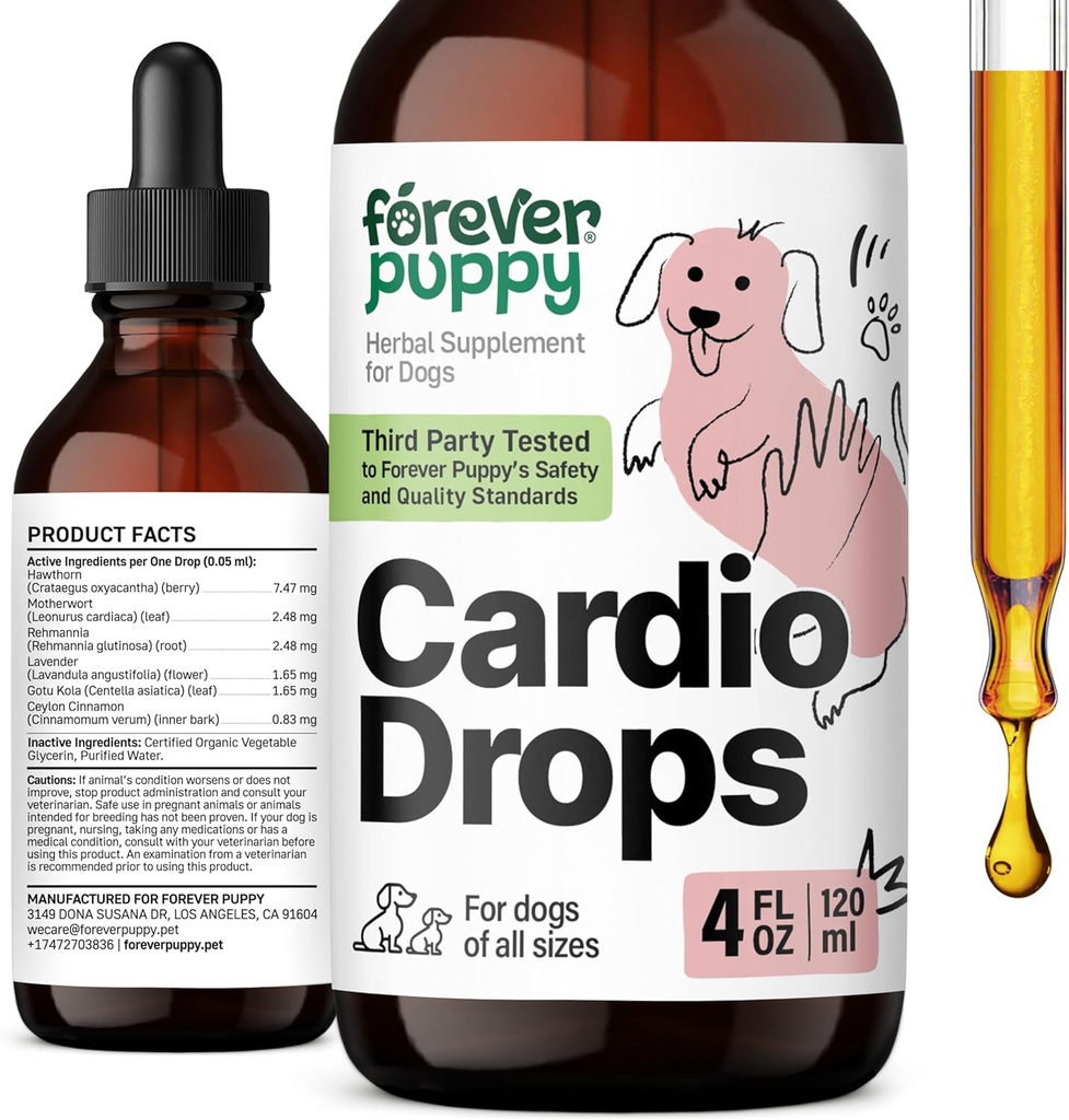 Köpekler için Sonsuz Puppy Cardio Drops - Köpekler için Kalp Desteği w/Hawthorn Berry & Motherwort Herb - Sıvı Antioksi Supplement w/Gotu Kola Leaves & Lavender Tür - 4 fl ozz