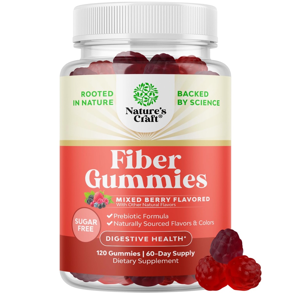 Yetişkinler için Fiber Gummies - Chicory Root Supplement with Prebiyotik Support for Gut & Digestive Health - Stomach Yönetmeliği ve Immune Aid - Sugar Free & Vegan - 120 Kont