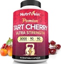 Nutrivein Premium Tart Cherry Capsules 3000 mg: Ultra Strength Tart Cherry Extract Supplement for Post-Athletic Recovery, Detox, Rest, & Mobility
