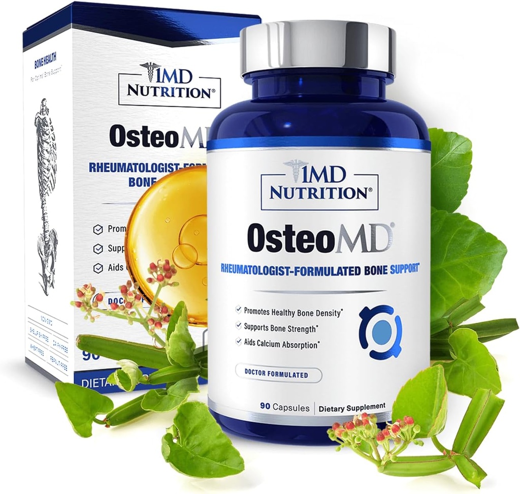 1MD Διατροφή OsteoMD για την ολοκληρωμένη υποστήριξη - Συμπλήρωμα για γυναίκες και άνδρες - Προώθηση της πυκνότητας w/Vitamin D - Υδροξυαπατίτη w/Vitamin D3 & K2-90 Κάψουλες