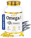 SIGNIFY NATURE Omega 3 Fish Oil Συμπλήρωμα με Βιταμίνη D3 5000 IU - 1000mg Τριγλυκερίδια Κάψουλες για Εγκεφαλική Υγεία - Omega3 EPA DHA + VIT D 3-90CT