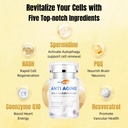 Anti-Aging, Resveratrol,NADH& PQ, Sağlıklı Saç, Cilt ve Çiçeği, Hücre Sağlığı, Spermi, Ubiquinol, GMP, ABD 60 Capsules