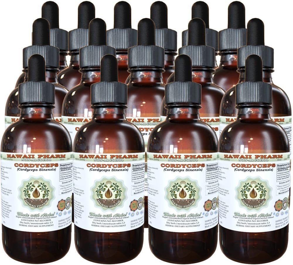 Cordyceps Alcohol-Free Liquid Extract, Cordyceps (Cordyceps Sinensis) Mushroom Glycerite Hawaii Pharm Natural Herbal Supplement 15x4 oz