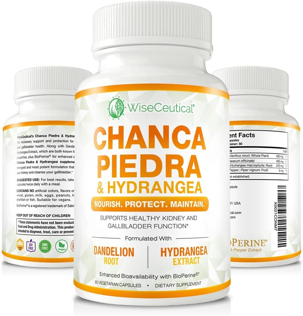 Max Strength Chanca Piedra, Hydrangea & Dandelion Root - Natural Kidney & Gallbladder Formula - Stone Breaker, Flush Impurities, Cleanse Urinary Tract - BioPerine ile gelişmiş. 60 Veggie Capsules.