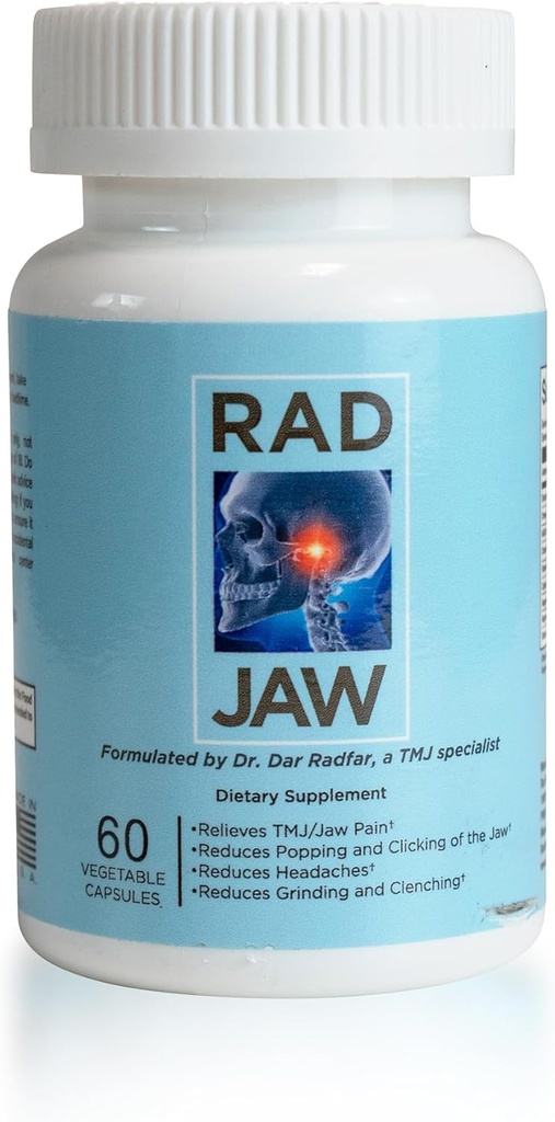 RAD JAW - Kadınlar ve Erkekler için TMJ Supplement, Nutrient-Based TMJ Relief, Jaw Discomfort Support, Targets Pain, Popping, Clicking, Preview, Clenching (Bruxism) & Diğer Belirtiler, 60 Sebze Kapsülleri