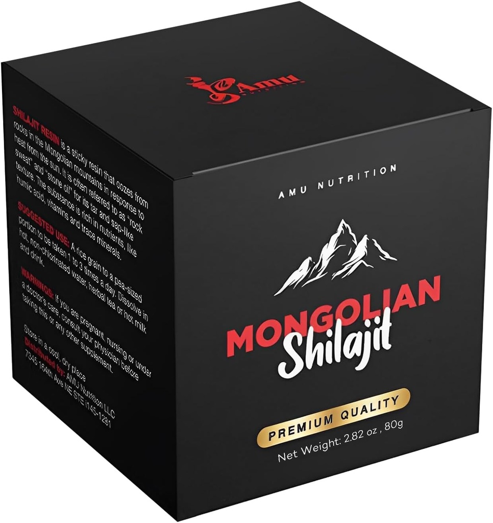 AMU NUTRITION Shilajit Pure Himalaya Organik - Moğolistan'dan hasat - Erkekler için Shilajit - Fulvic Acid Trace Minerals- 80GR