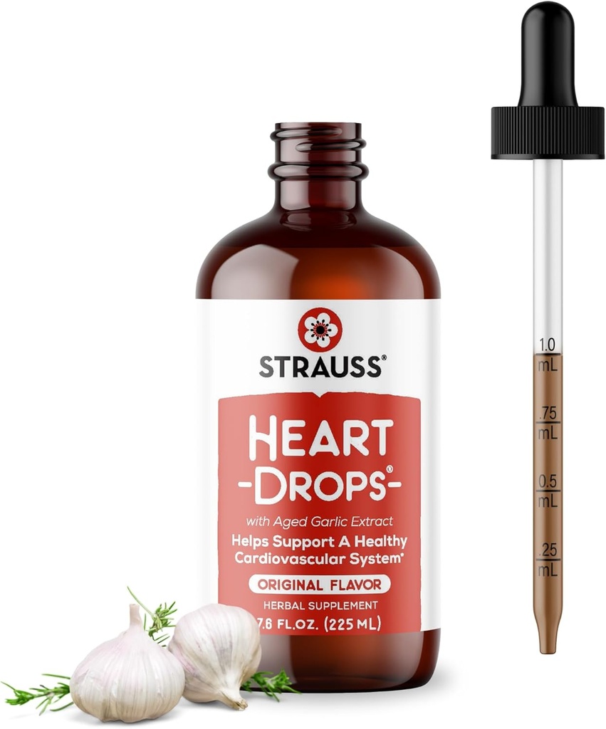 Strauss Naturals Heart Drops - Natural Mistletoe & Aged Garlic Extract Heart Health Supplement - Sağlıklı Kartiovasküler Sistem - Vegan & Non-GMO - 225 ml Şişe & Sigara
