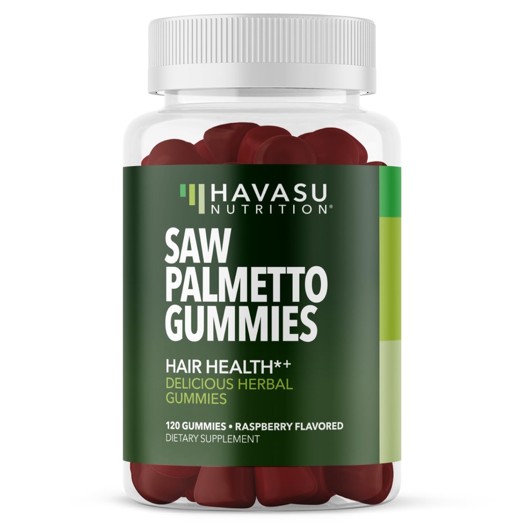 Erkekler Gummies için Palmetto - Saç Sağlığı ve Erkek Desenli Balding - 120 Kont - Destek Scalp ve Prostate Wellness - Raspberry Flavor - Vegan, Non-GMO, 2 Ay Supply
