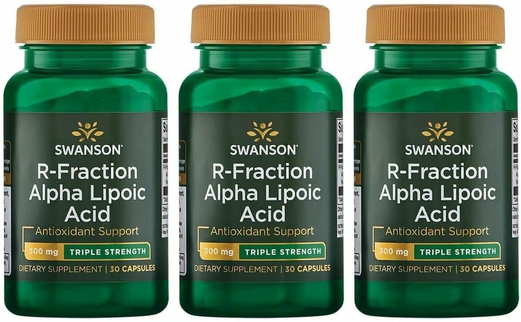 Swanson Triple Strength R-Fraction Alfa Lipoic Asit - Sağlıklı Kan Baskı ve Teslimatlar Essential Nutrients - (30 Capsules, 300 mg each) (3 Pack)