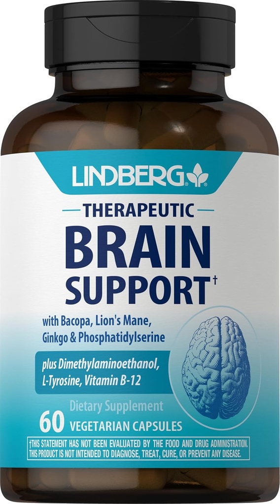 Lindberg Brain Support Supplement for Women and Men | 60 Capsules | Kompleks Pills | Phosphatidylserine, Lion's Mane, Vitamin B12 | Vegetarian, Non-GMO, Gluten Free