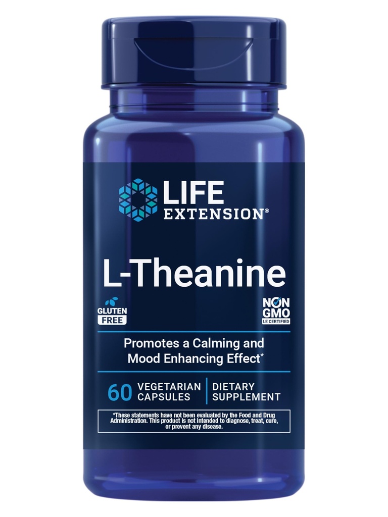 Life Extension L-Theanine, Bolt Acid theanine, Calm, Relaxation, Mood, Gluten-Free, Non-GMO, Vegetarian, 200 mg, 60 Capsules