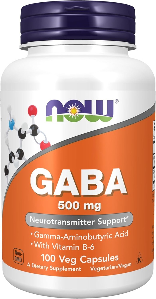 Şimdi Gıdalar Tamamlıyor, GABA (Gamma-Aminobutyric Acid) 500 mg + B-6, Natural Neurotransmitter*, 100 Veg Capsules