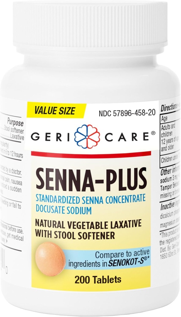 BackCare Senna Plus Natural Laxative with Stool Softener, Docusate sodyum 50 mg, Sennosides 8.6 mg, 200 Tablet ( 1)