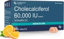 Genric Vitamin D3 60000 İ - Kadınlar ve Erkekler için Uygun Cholecalciferol Vitamin D Supplement - 40 Tablet, Nautral