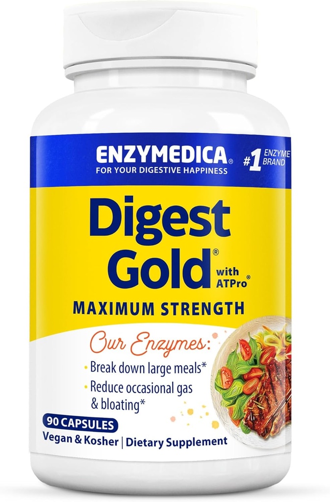 Enzymedica Digest Gold + ATPro, μέγιστη δύναμη, γρήγορη δράση, βοηθά Digest μεγάλα γεύματα, για το αίμα και αέριο, 90 κάψουλες