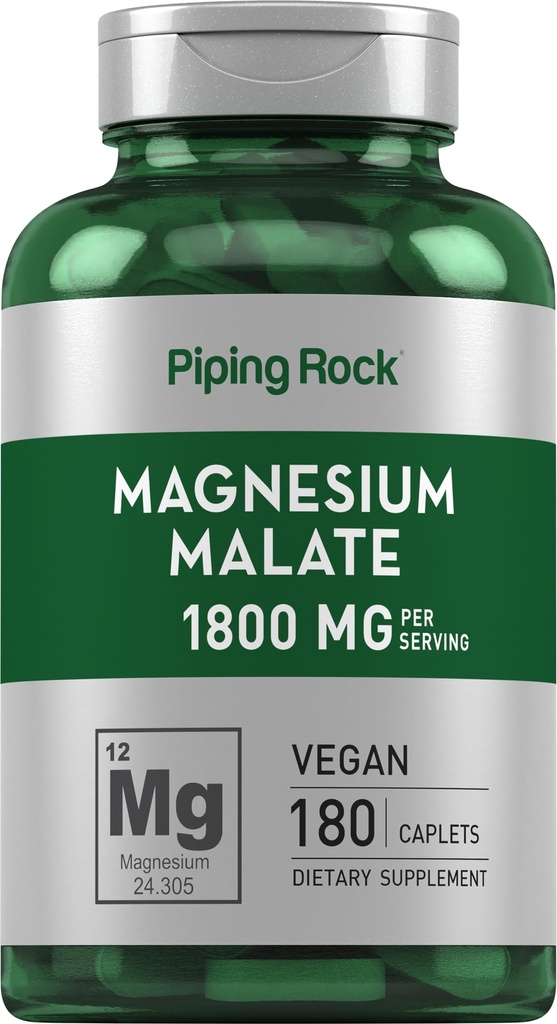 Piping Rock Magnezyum Malate | 1800 mg | 180 Caplets | Vegetarian, Non-GMO, Gluten Free Supplement Supplement