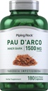 Piping Rock PAU D'Arco Capsules | 1500 mg | 180 Pills | İç Bark | Herb Extract Supplement | Non-GMO, Gluten Free