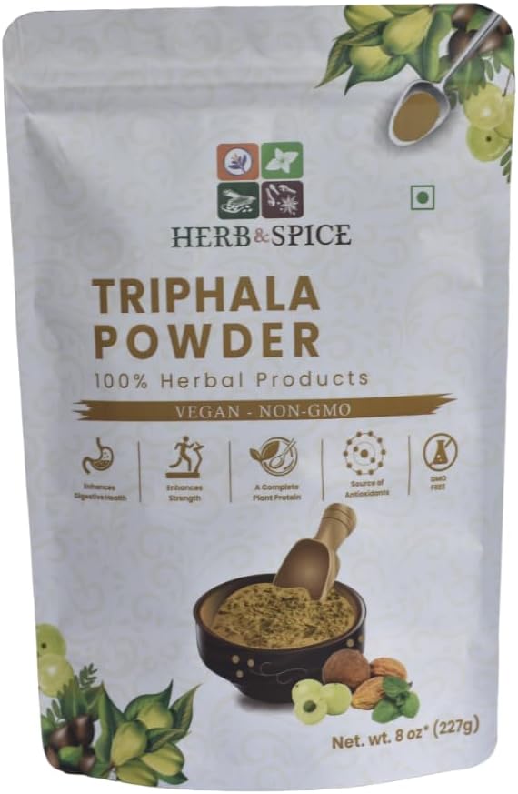 Triphala Powder Non GMO, Gluten Free, 100% Raw, που προέρχεται από την Ινδία, Herbal Formula of Amla, Haritaki, Bibhitaki, που συσκευάζεται σε Resealable Zip Lock Pouch (227 Gram)